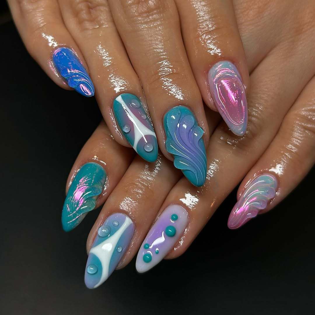 Acrylic Nail Set with Modern Aqua Designs Kalsten