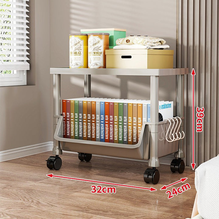 Compact Two-Tier Rolling Storage Cart with Removable Bins and Swivel Casters