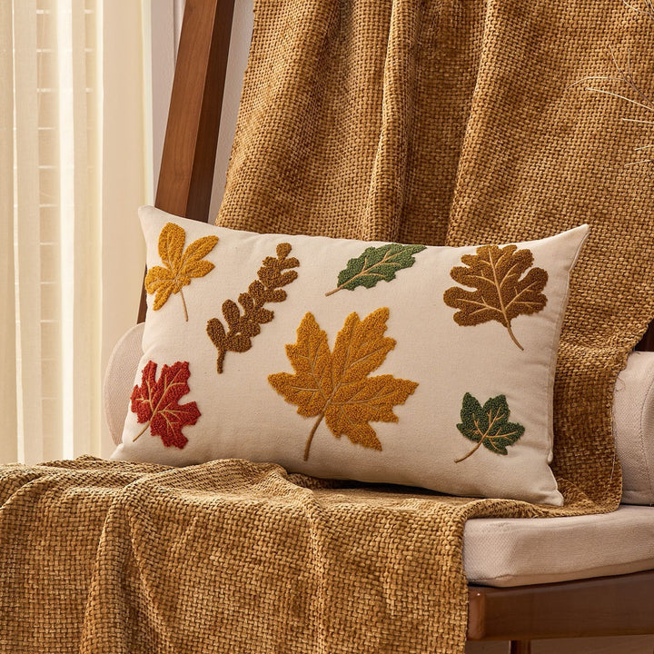 Embroidered Autumn Pumpkin Velvet Accent Pillow Cover