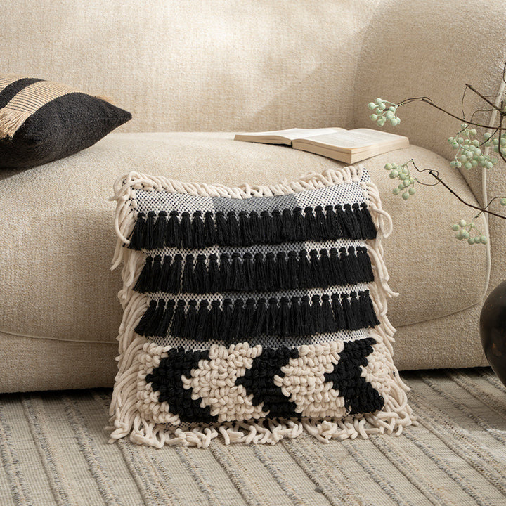 Boho cushion cover with macrame, tassels and relief texture Kalsten