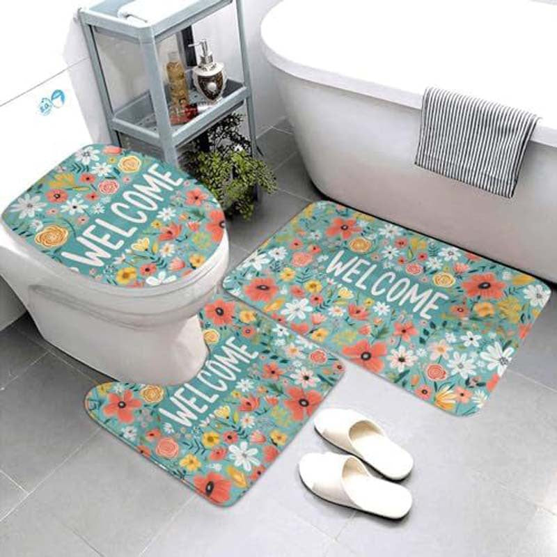 Geometric Pattern Bathroom Mat Set