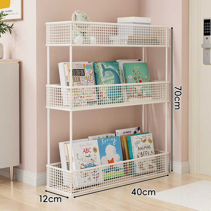 Freestanding Four‑Tier Metal Mesh Book and Display Shelf Rack