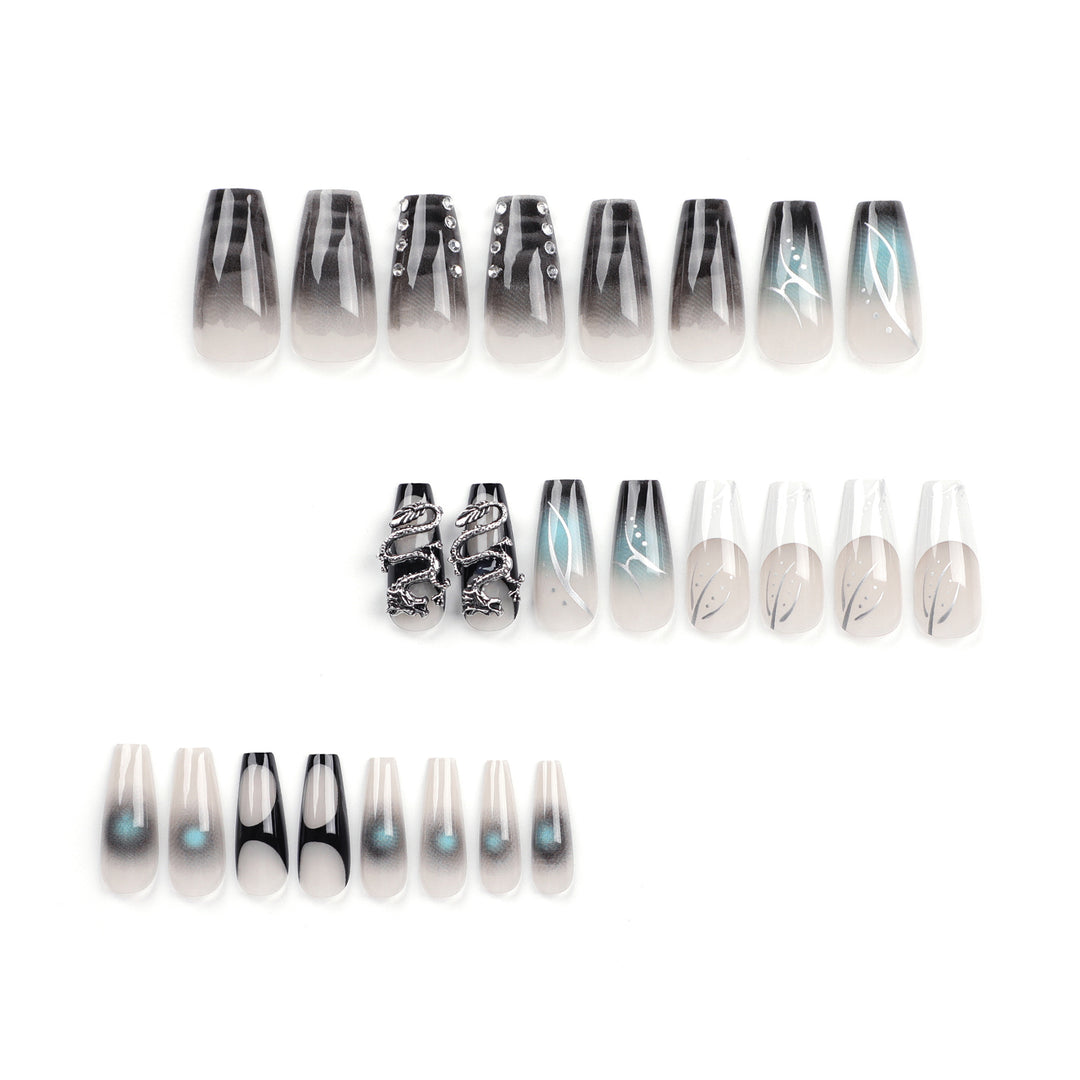 Artistic acrylic nails in elegant ombre design with elaborate details Kalsten