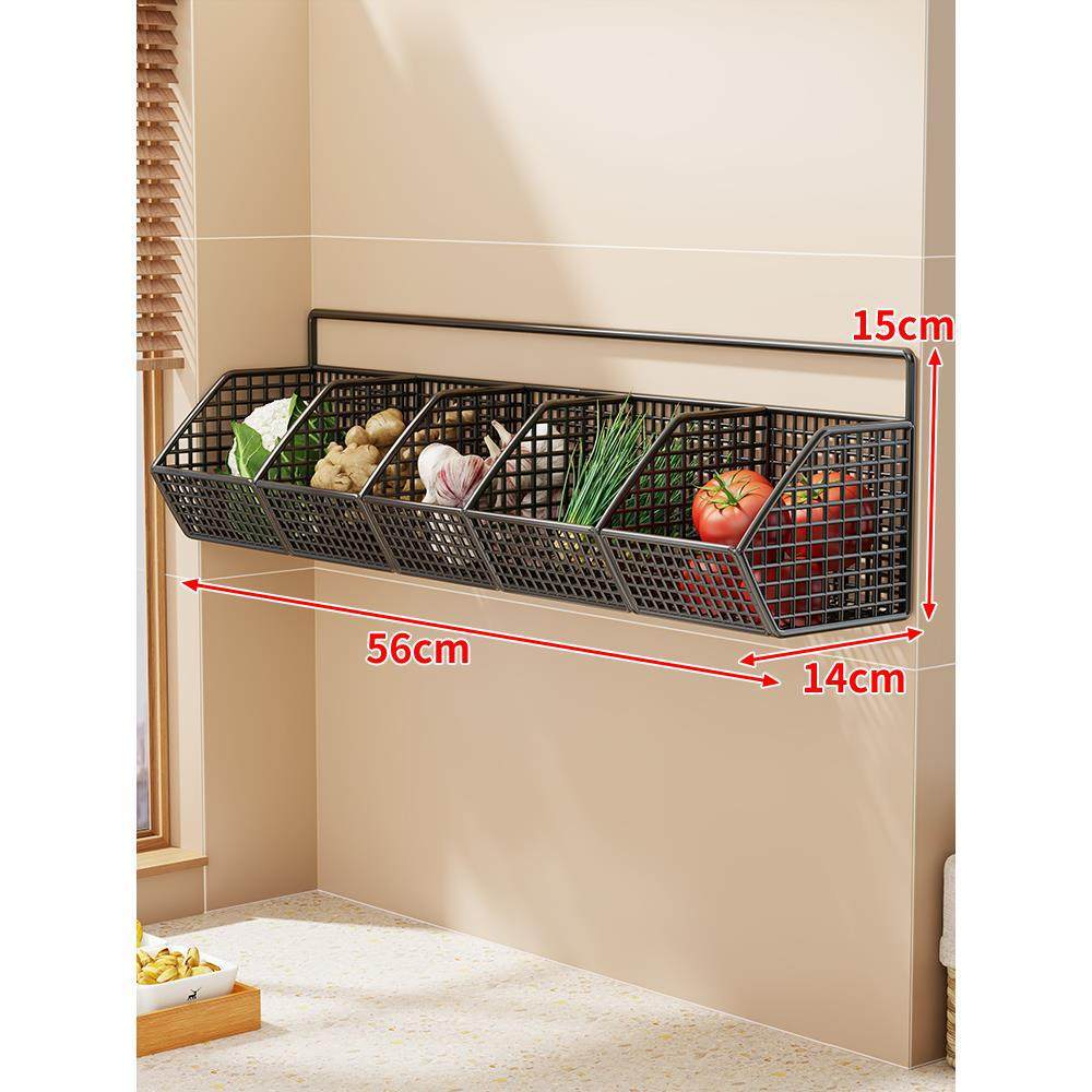 Wall-Mounted Dual-Tier Ventilated Kitchen Produce Storage Basket