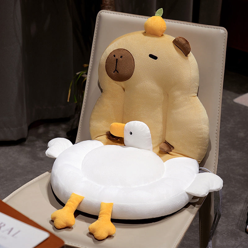 Cozy ergonomic child seat cushion with back support in animal plush design