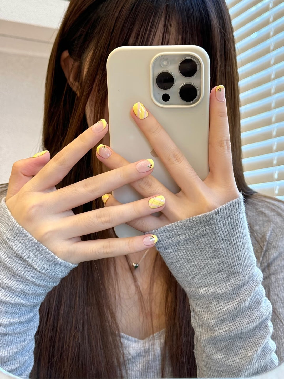 Artistic Press-On Nail Set with Charming Floral and Geometric Patterns