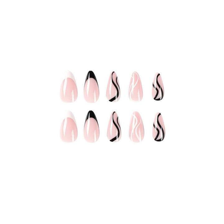 Elegant Artificial Nail Art with Curved Designs and Kalsten Accents