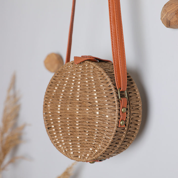 Round basket bag with leather accents Kalsten