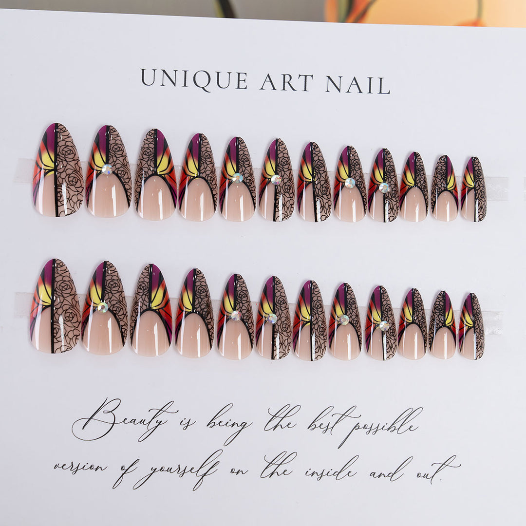 Artistic Stiletto Press-On Nail Set with Floral and Abstract Designs