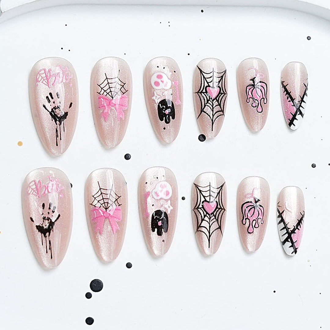 Artistic Press-On Nail Set with Cherry Blossom Design Kalsten