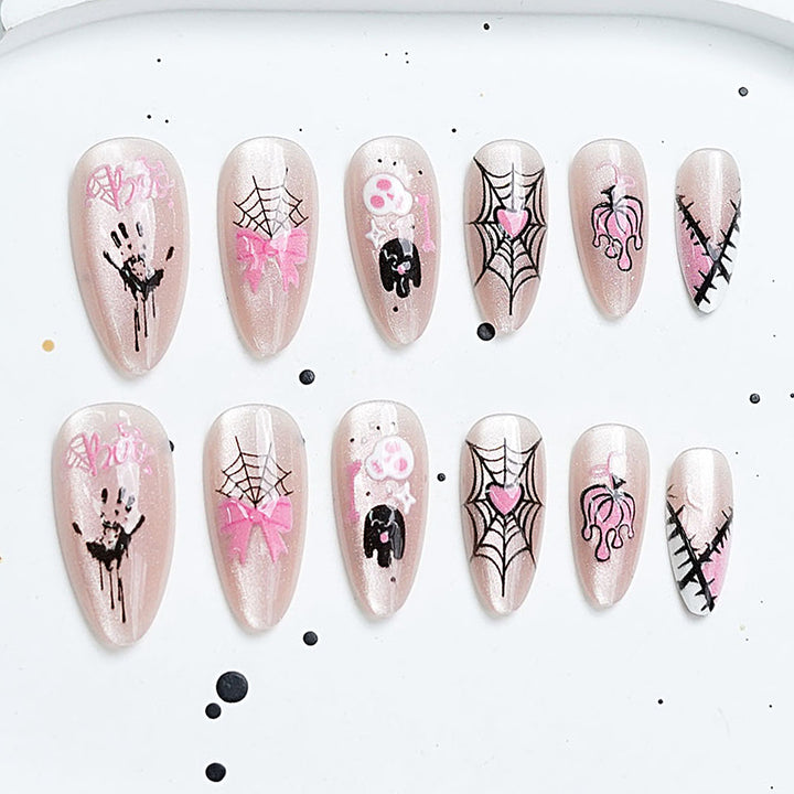 Artistic Press-On Nail Set with Cherry Blossom Design Kalsten