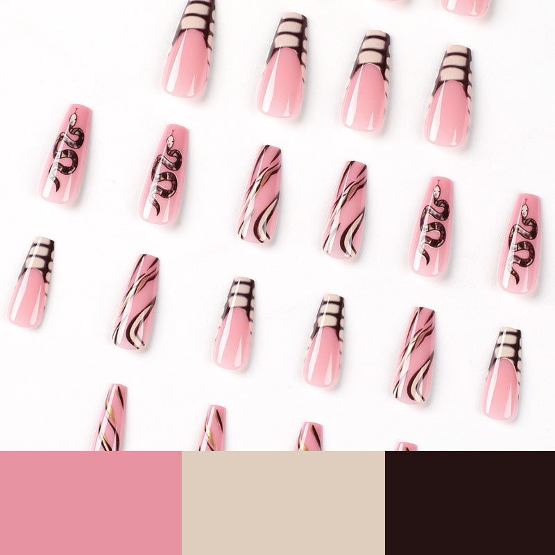 Artful Nail Art with Snake Design and Metallic Elements Kalsten