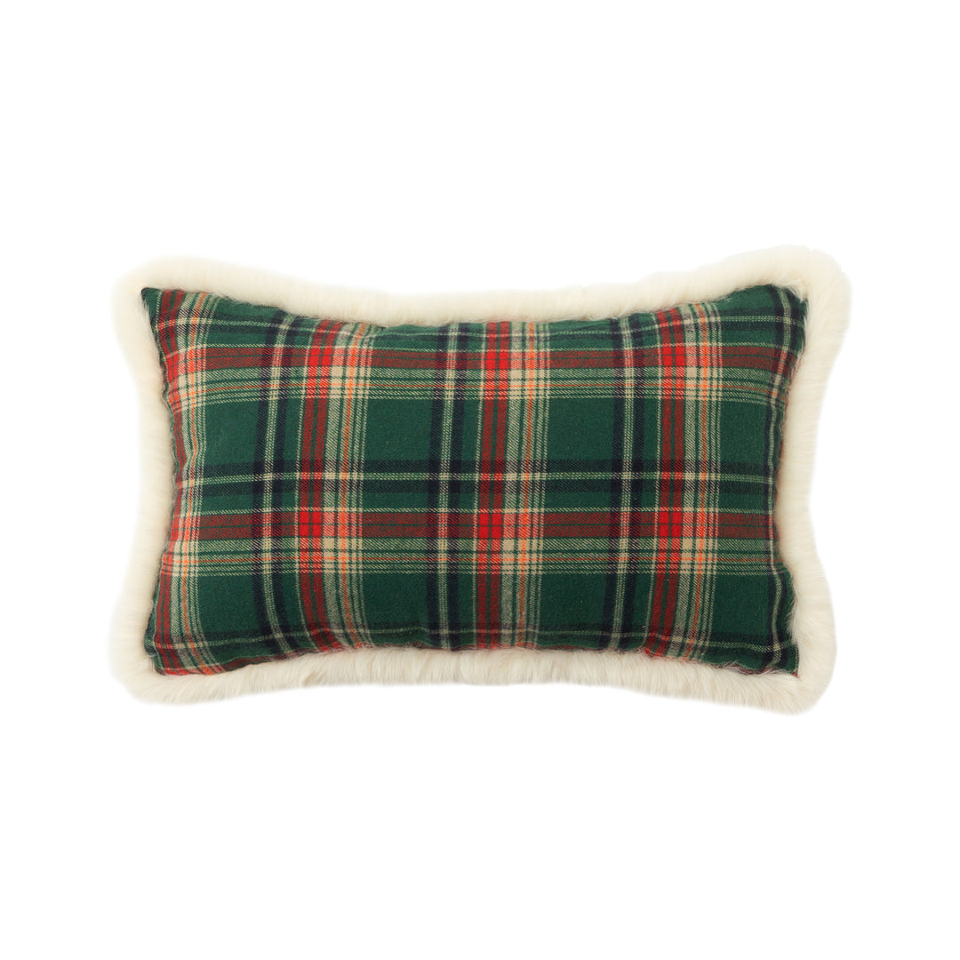 Traditional tartan decorative cushion with fluffy faux fur border