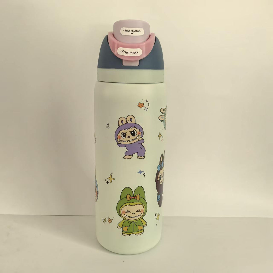 Double-Wall Vacuum Insulated Stainless Steel Travel Bottle With Flip Straw Leakproof Lid And Character Print