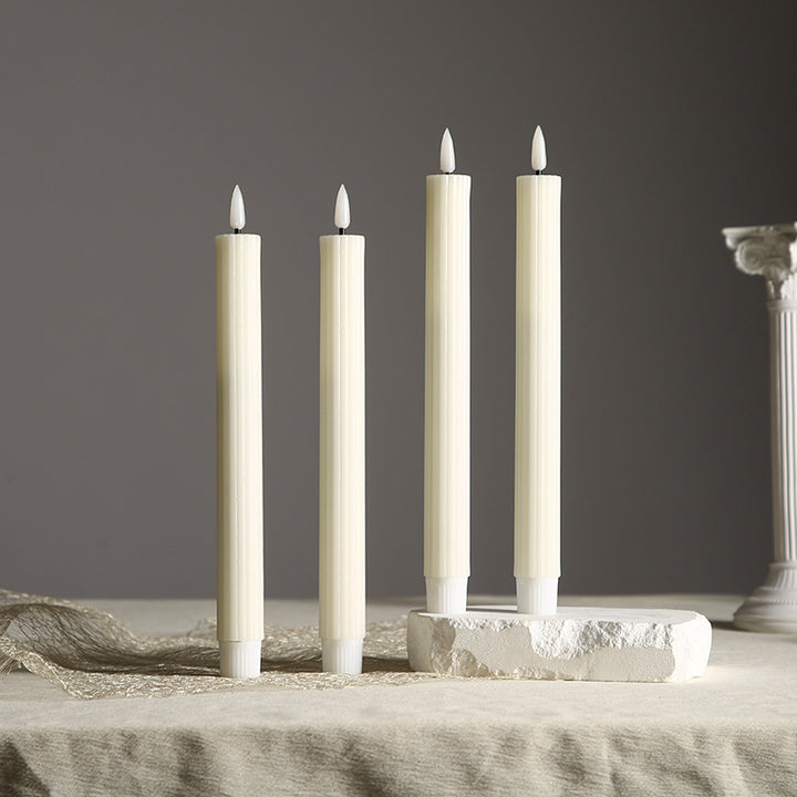 Battery-Operated Ribbed LED Taper Candles with Flicker Flame and Detachable Bases