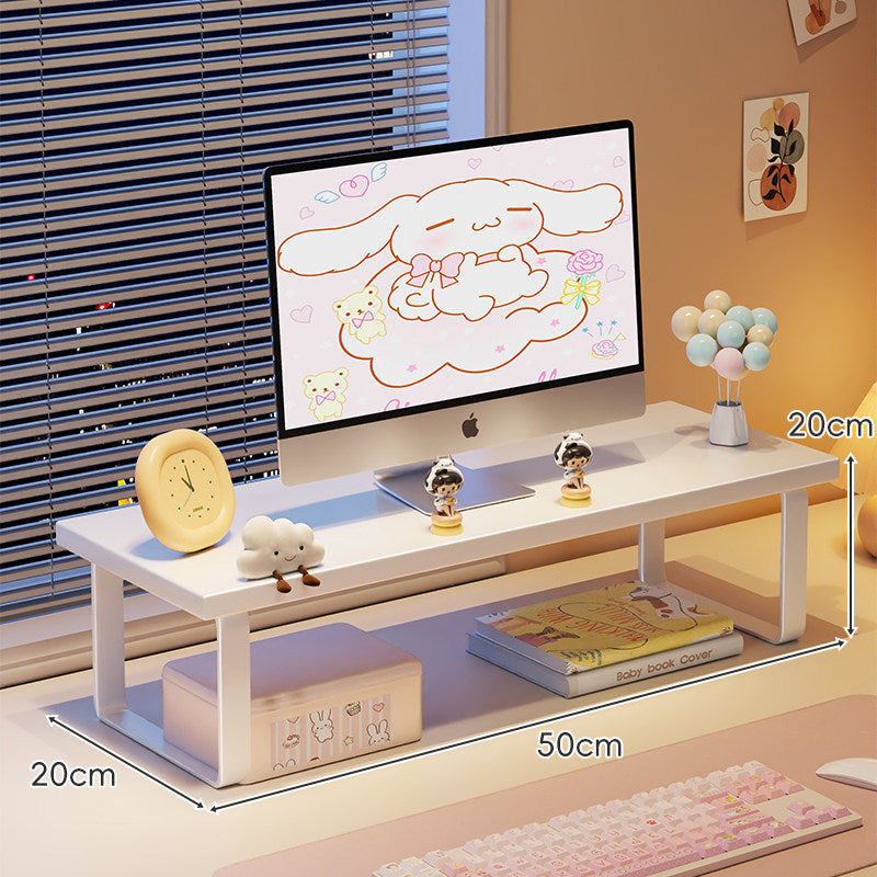 Elevated Monitor Riser Stand with Wood-Effect Top Metal Frame and Under-Shelf Storage