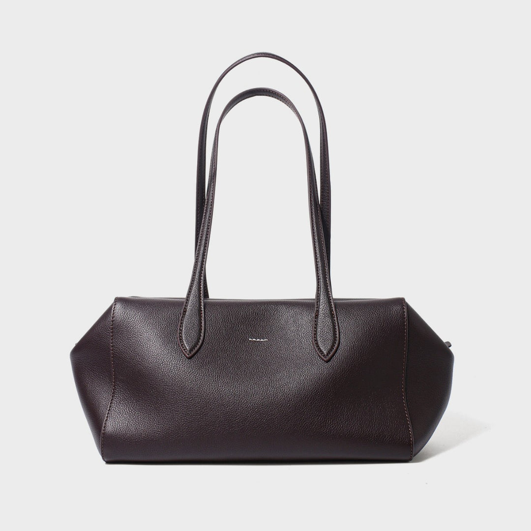 Structured Pebbled Leather Shoulder Tote with Extended Double Handles