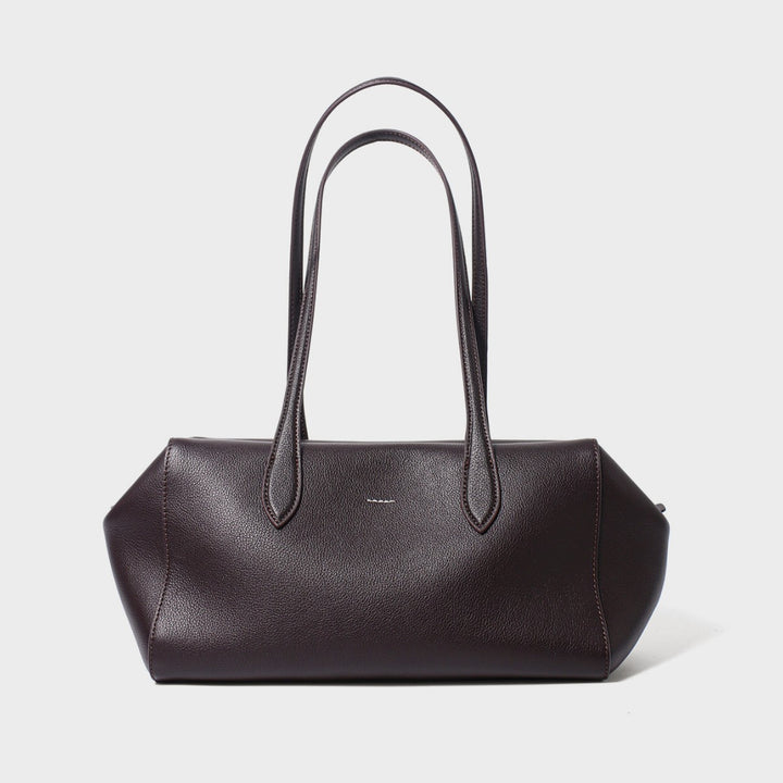Structured Pebbled Leather Shoulder Tote with Extended Double Handles