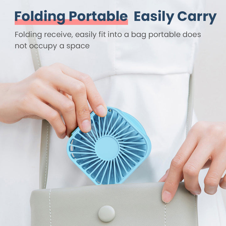 Cooling portable rechargeable folding mini fan with mirror and adjustable swivel stand Kalsten