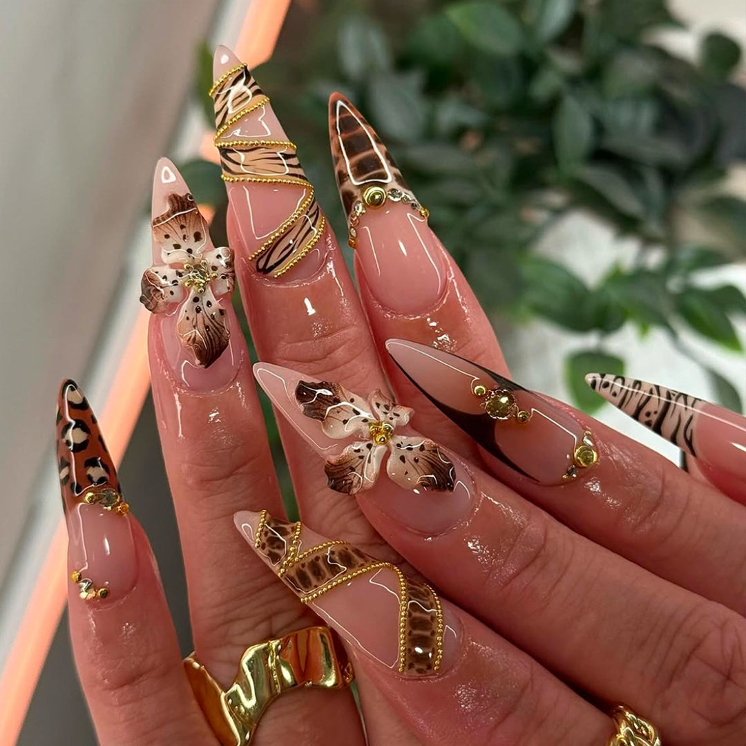 Artificial Stiletto Artificial Nails with Glamorous Animal Designs Kalsten