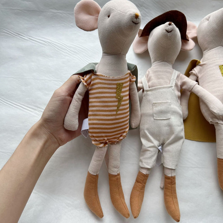 Handcrafted Superhero Mouse Plush Doll with Removable Cape