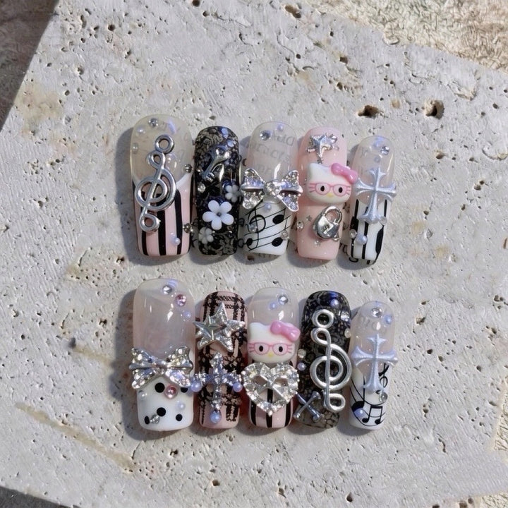 Musical-Inspired Decorative Press-On Nail Art Set
