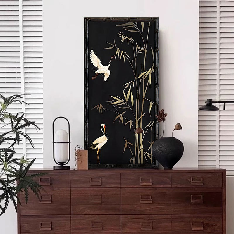 Bamboo-inspired framed bird wall art