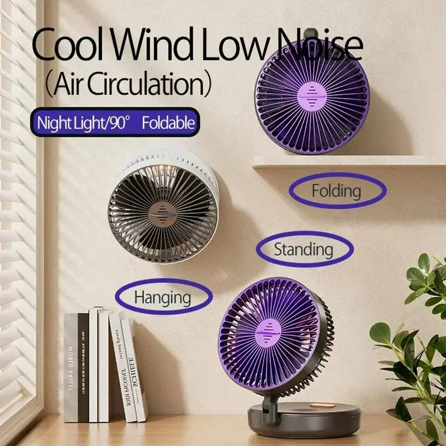 Unisex one size compact foldable rechargeable USB Type C desktop fan with adjustable tilt angle and integrated LED night light Kalsten