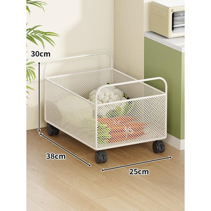 Ventilated Metal Mesh Pantry & Produce Rolling Storage Basket with Tall Handles