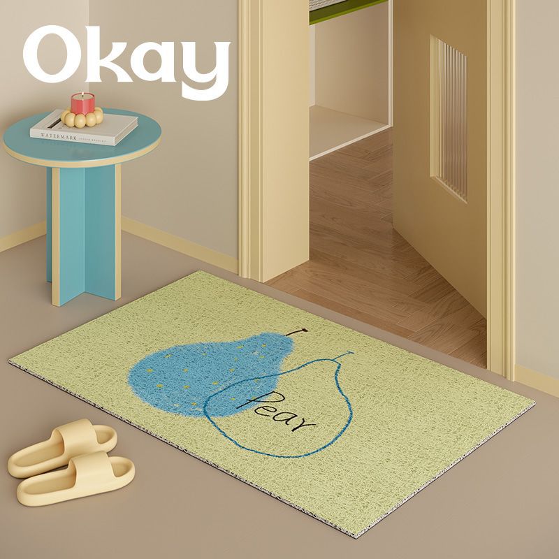 Low-Pile Absorbent Entrance Doormat with Pear Illustration and Non-Slip Backing