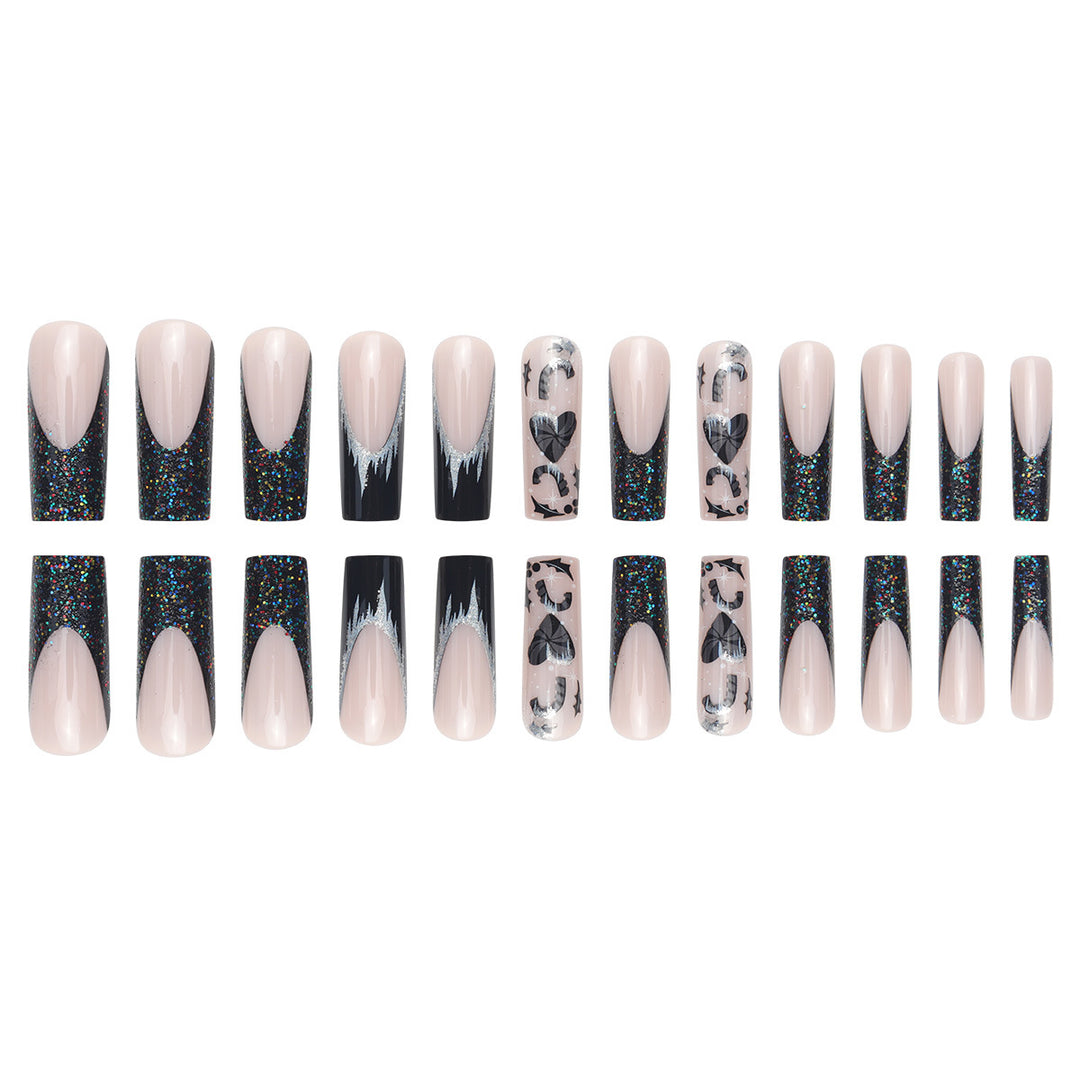 Artistic Long Stiletto Press-On Nail Set with Glitter and Graphic Design Kalsten