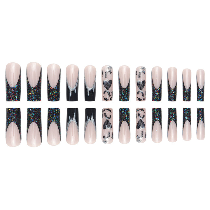 Artistic Long Stiletto Press-On Nail Set with Glitter and Graphic Design Kalsten