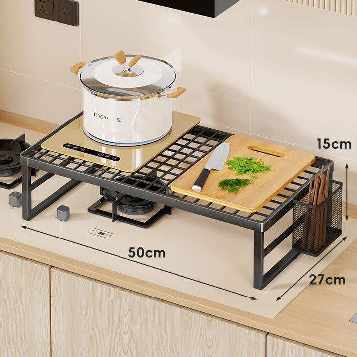 Elevated Stove Shelf Rack with Grid Top and Heat-Resistant Metal Frame