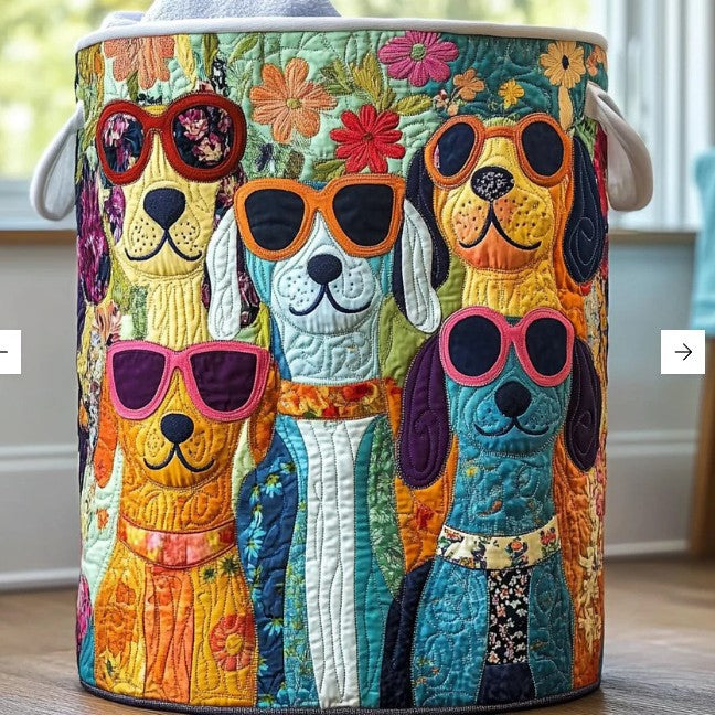 Quilted Decorative Laundry Storage Basket With Rope Handles Collapsible Fabric Organizer