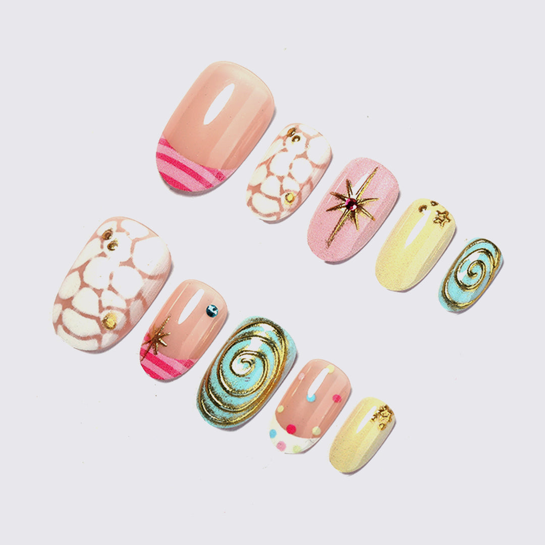 Decorative Press-On Nail Set with Artistic Designs kalsten