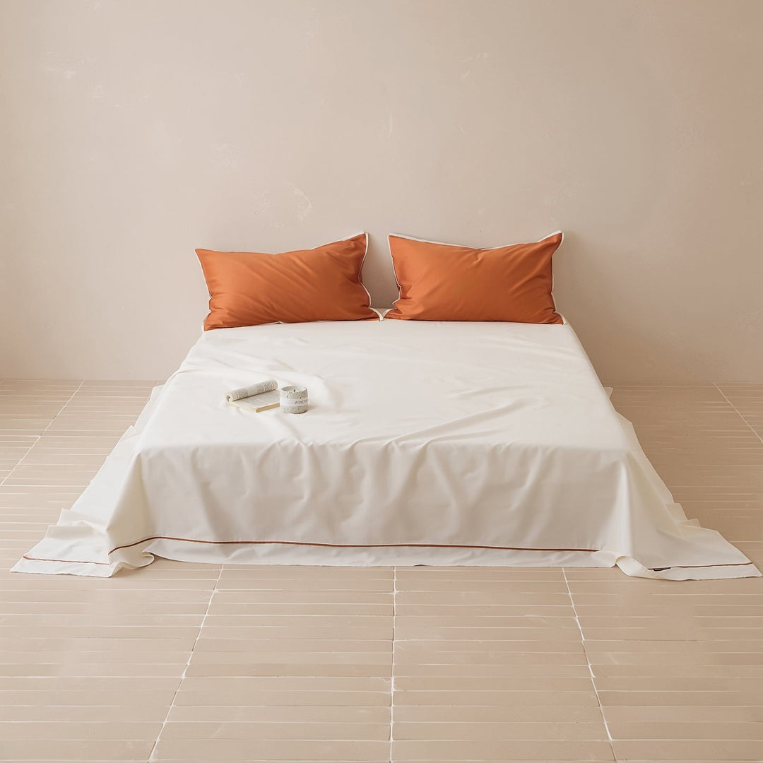 Noble cotton satin bed sheet and pillowcase set with fine piping