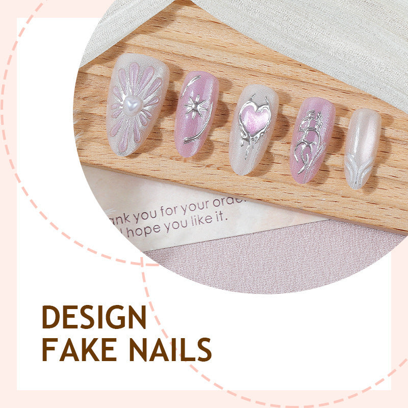 Artificial nail set with floral accents and glittering details Kalsten
