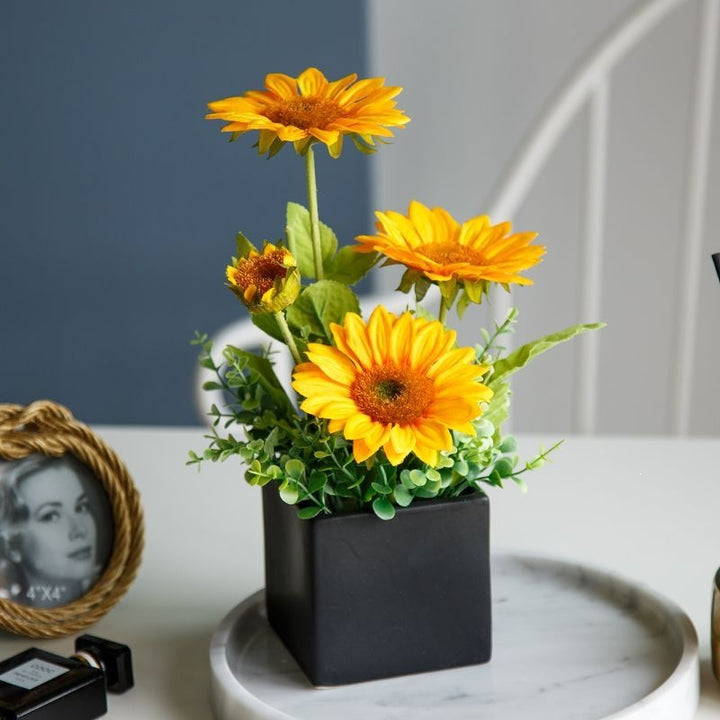 Lifelike Floral Arrangement in Decorative Square Planter