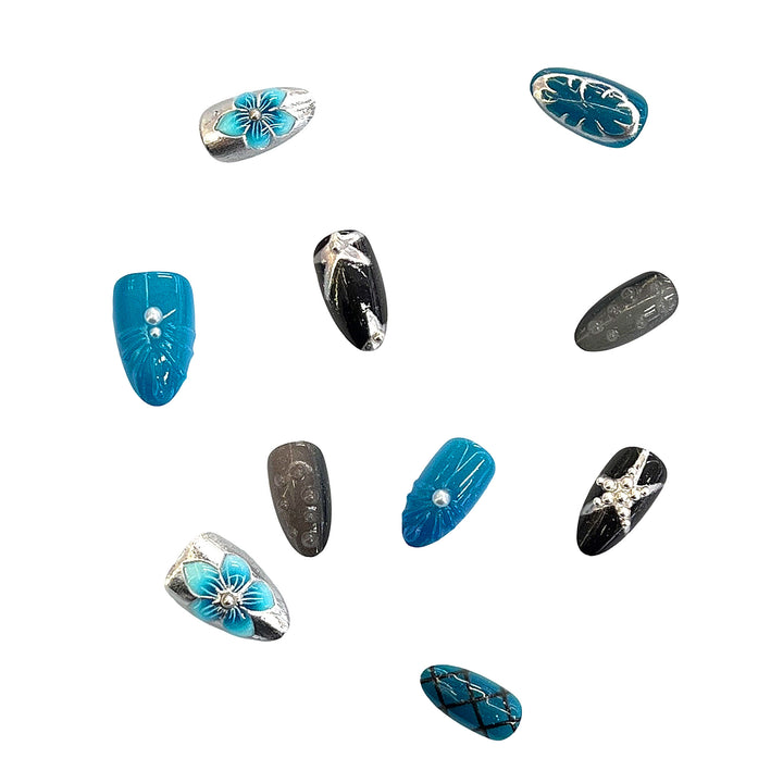 Artistic Press-On Nail Set with Floral Motifs Kalsten