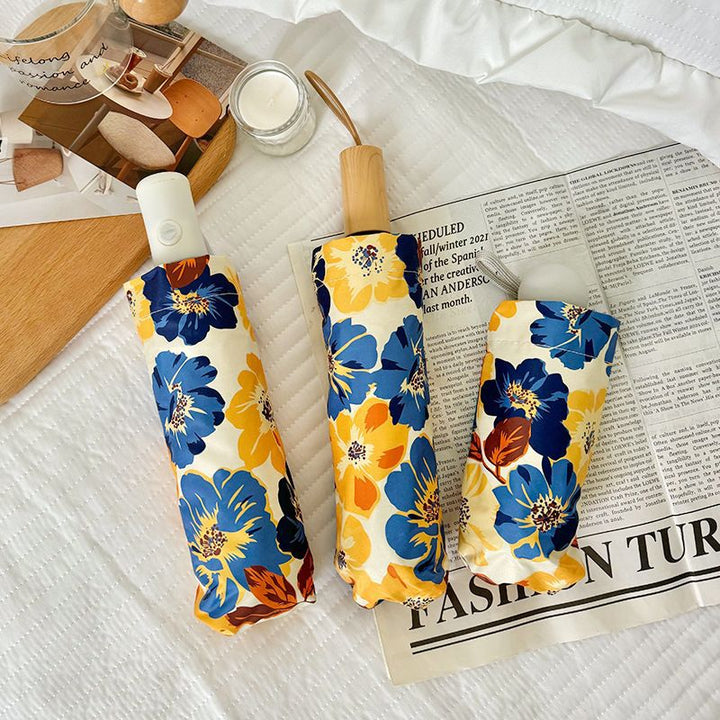 Women Folding Umbrella with Detailed Floral Design Kalsten