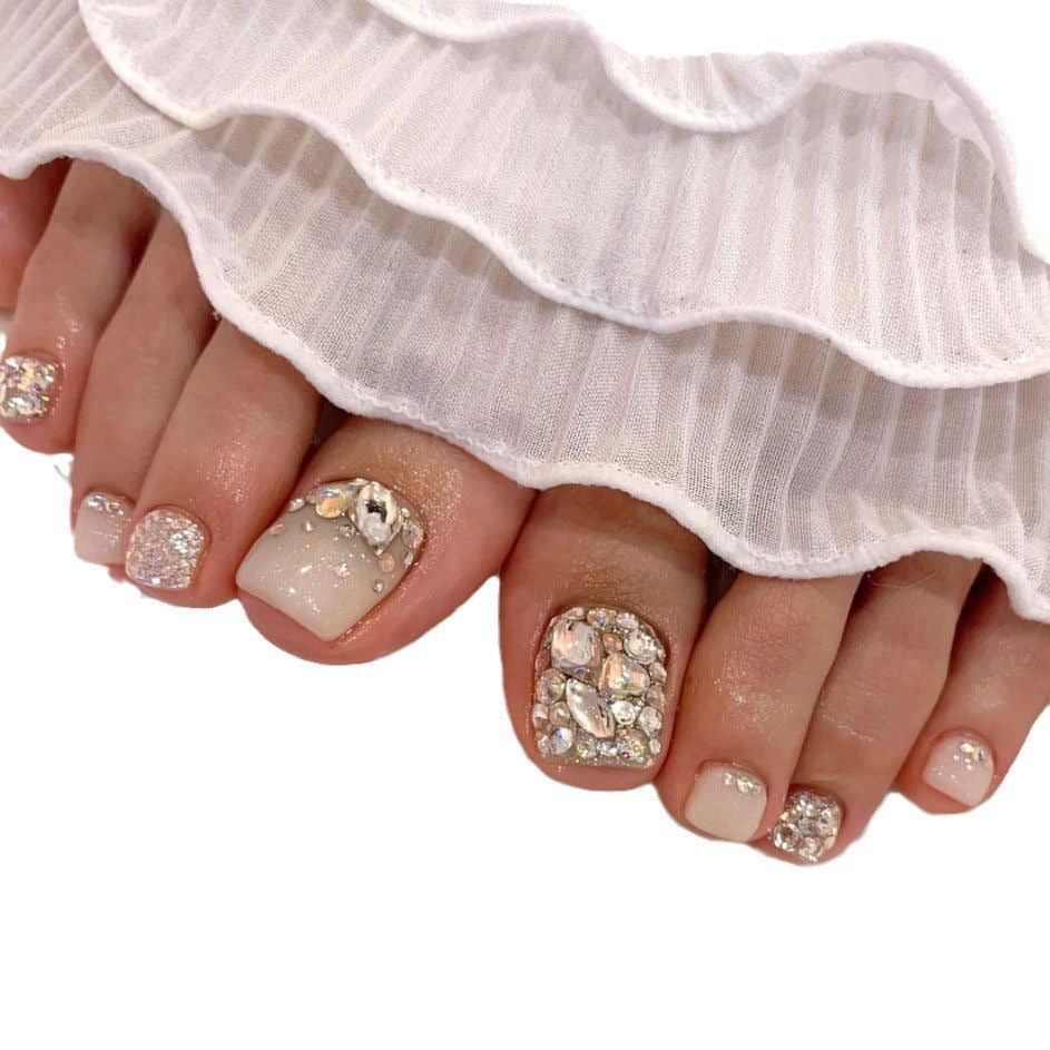 Decorative Rhinestone-Embellished Press-On Toenail Set