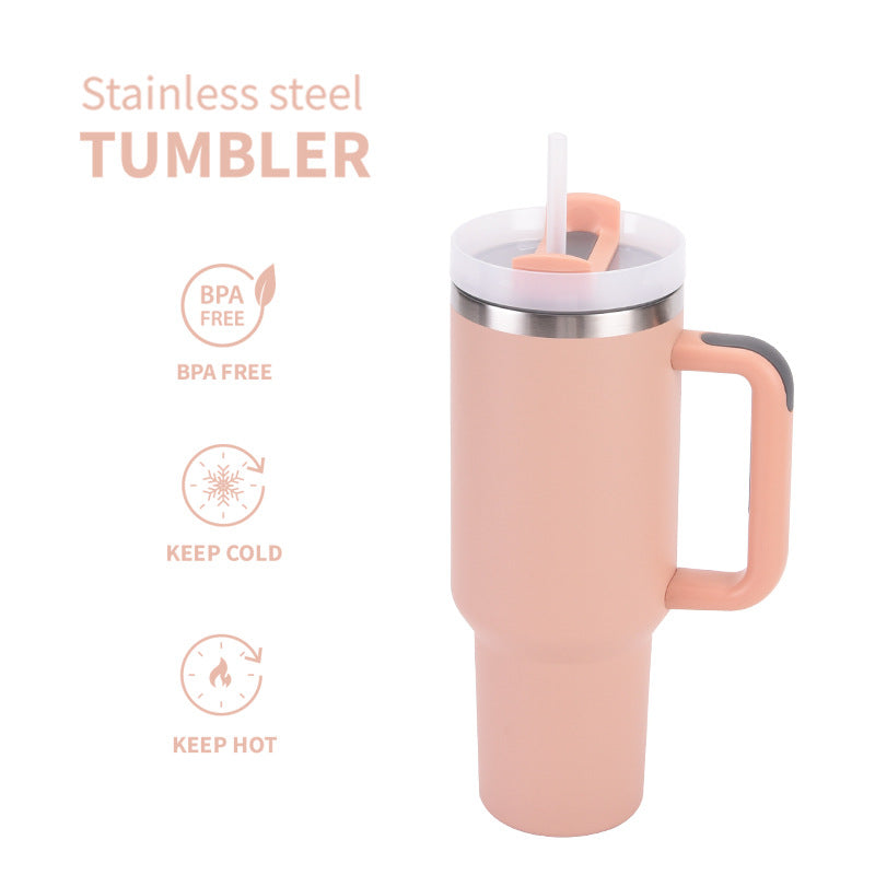 Stainless Steel Insulated Travel Tumbler With Ergonomic Handle And Bpa-Free Straw Lid