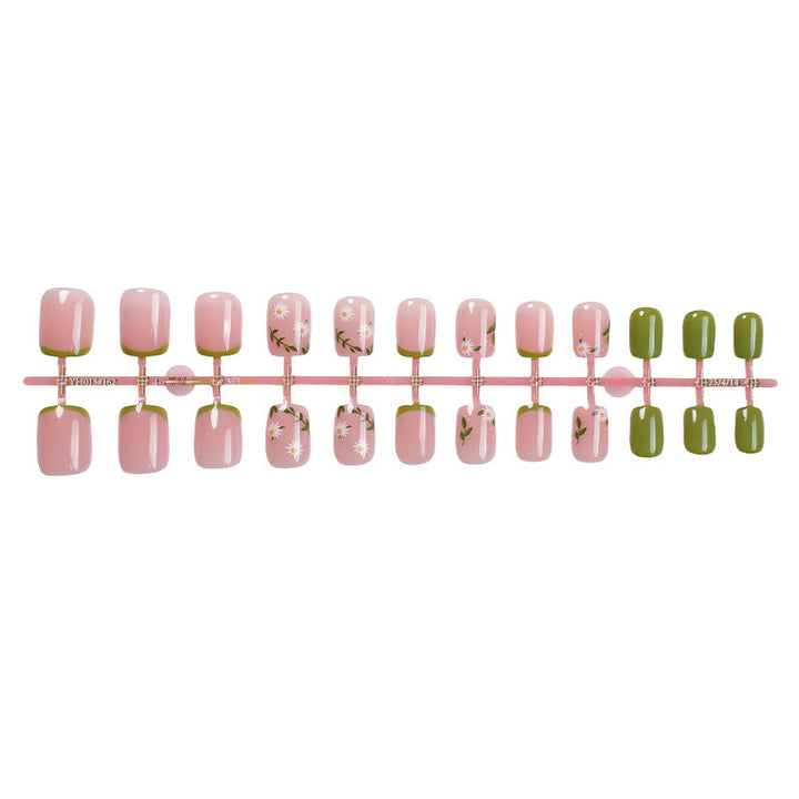 Artificial nail set with delicate flowers and green accents Kalsten