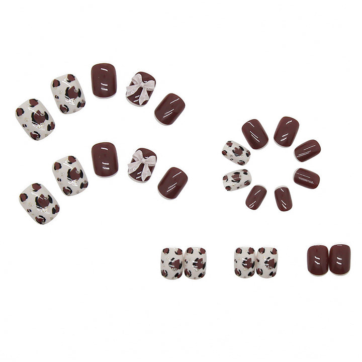Decorative Press-On Nail Art Set with Bow and Leopard Patterns