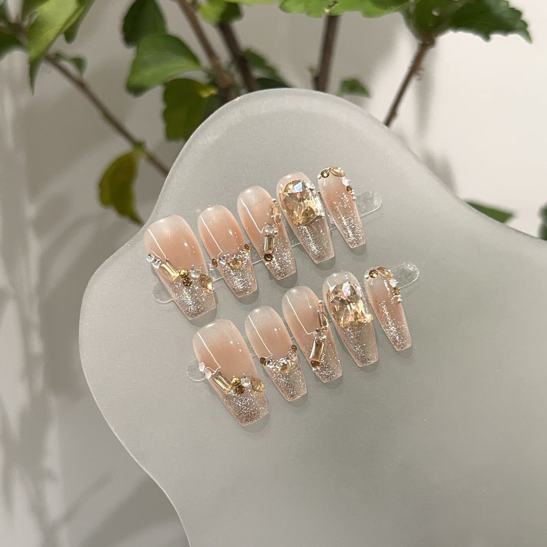 Elegant Gemstone-Accented Press-On Nails
