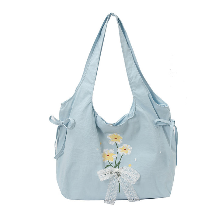 Floral Embroidered Shoulder Tote Bag