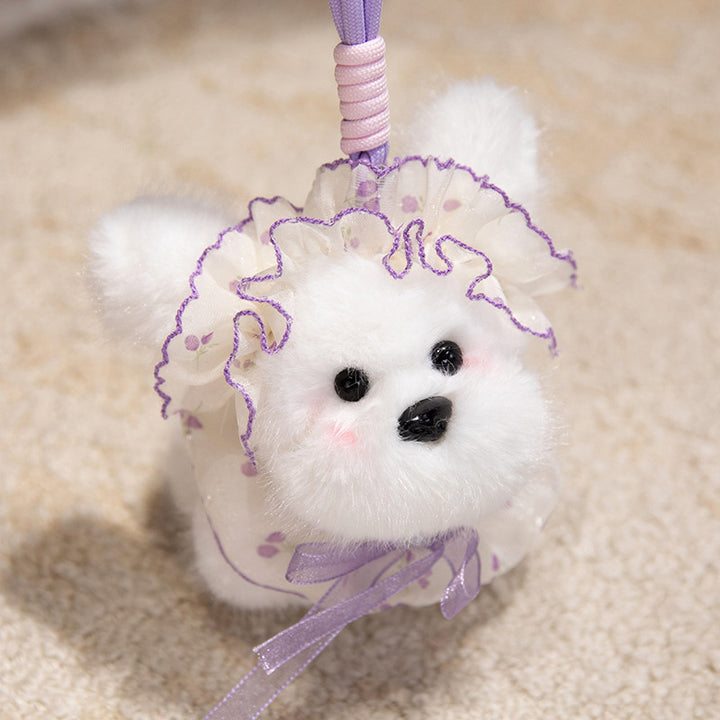 Fluffy Bunny Bag Charm Keychain with Faux-Fur Plush Body and Decorative Resin Accent Kalsten