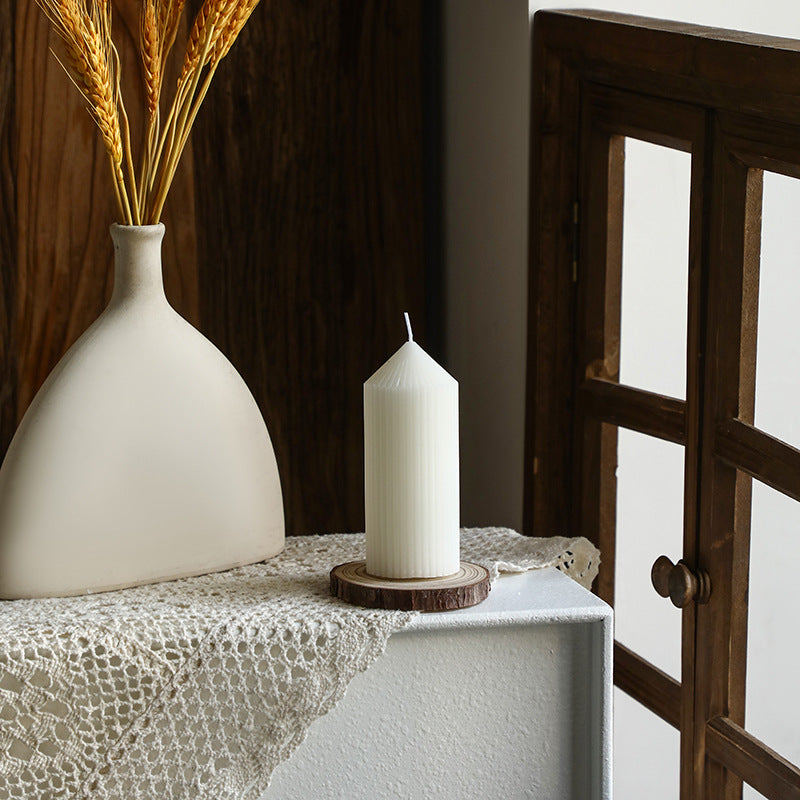 Vertical-Ribbed Unscented Pillar Candle for Mantel & Centerpiece