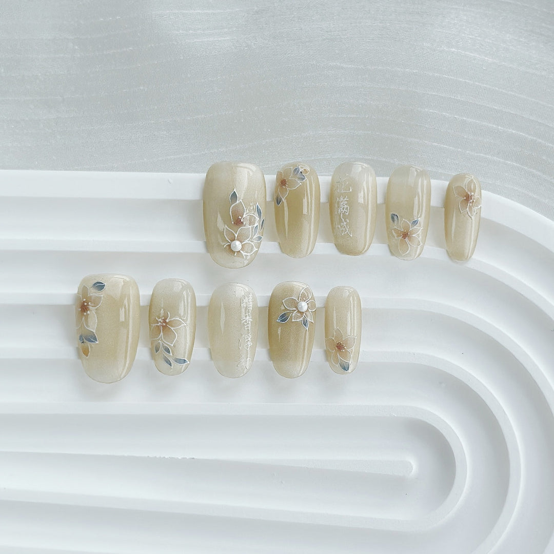 Artistic Press-On Nail Art Set with Heart and Celestial Designs