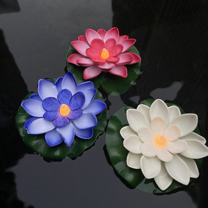 Floating LED Lotus Flower Decorative Light with Waterproof Lily-Pad Base